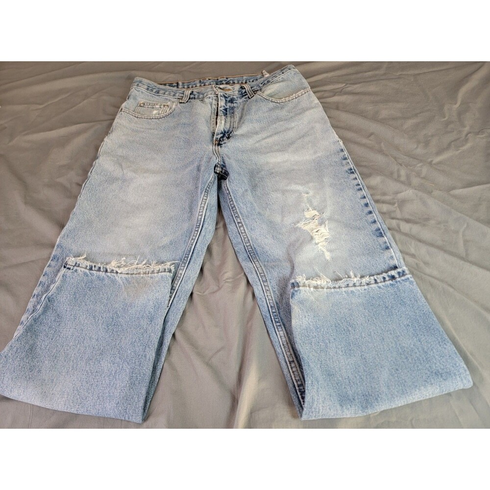 Unbranded Light Wash Wide Leg Cropped Jeans Women’s 34x29 Distressed Raw Hem...